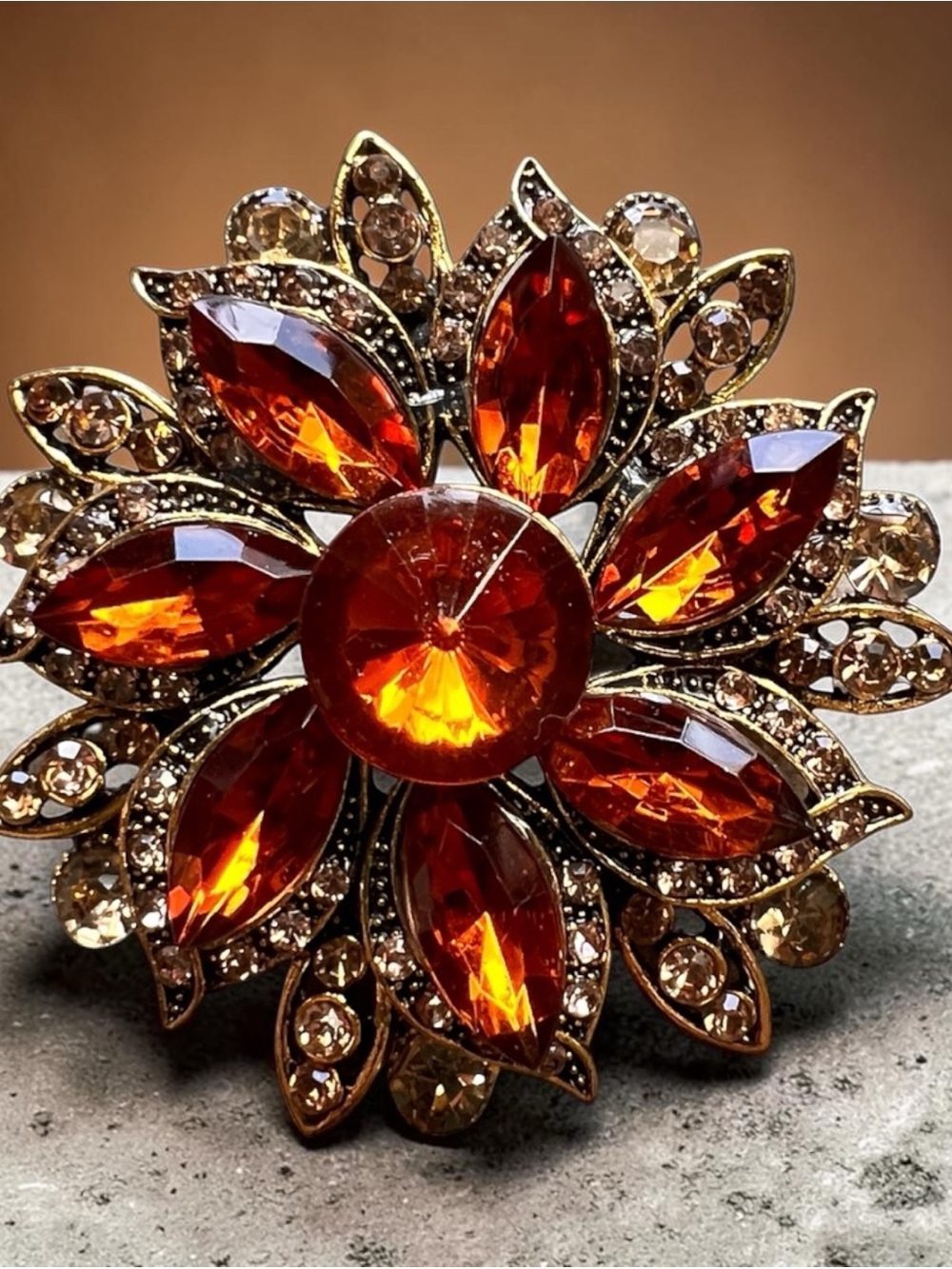 Elegant Amber Floral Brooch - Women Jewelry Acrylic Modern